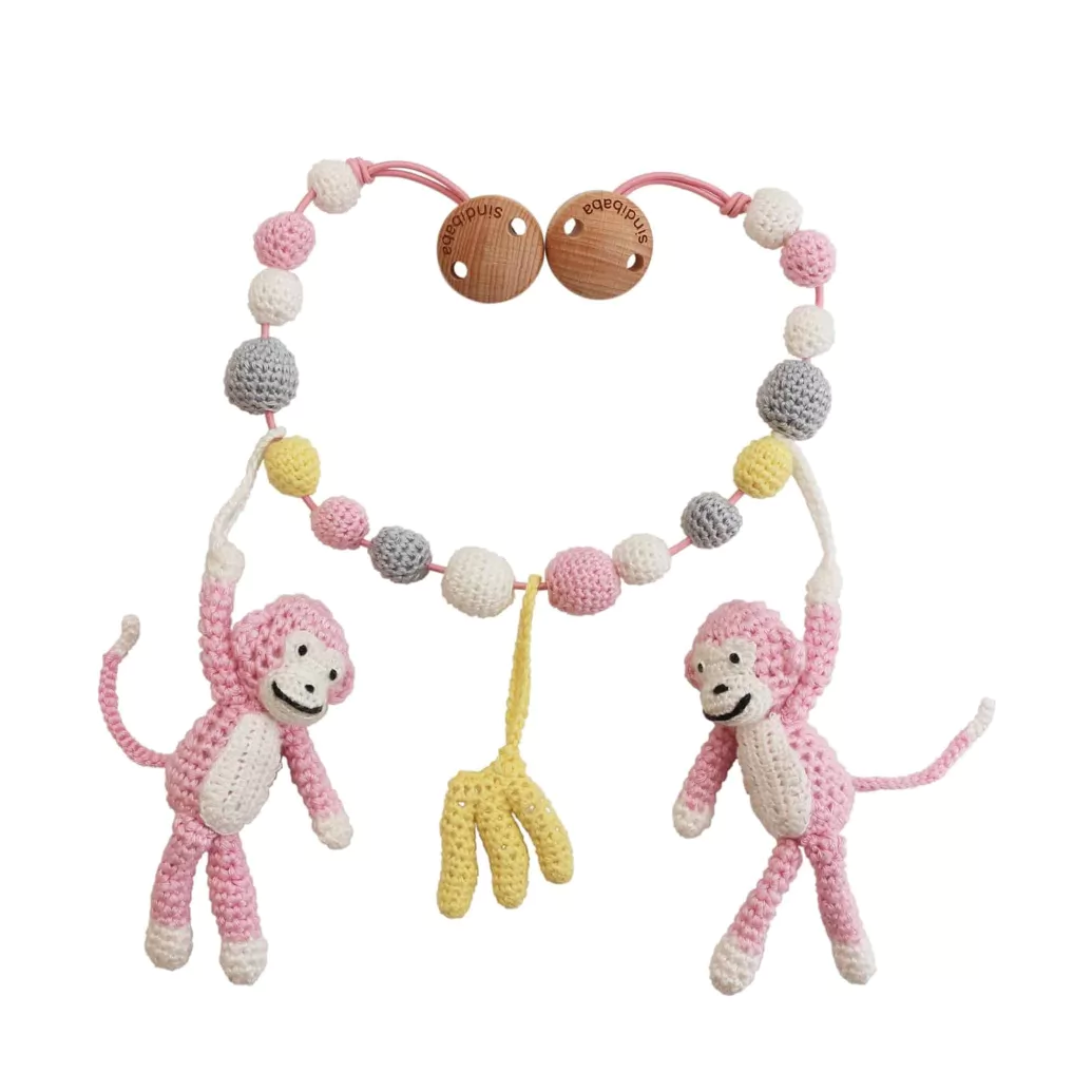 Sindibaba Häkel Wagenkette Affen in Rosa