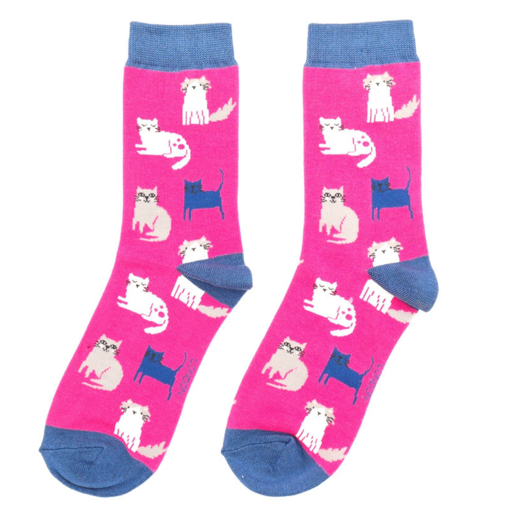 Miss Sparrow Bambus Socken in Hot Pink - Süße Katzen