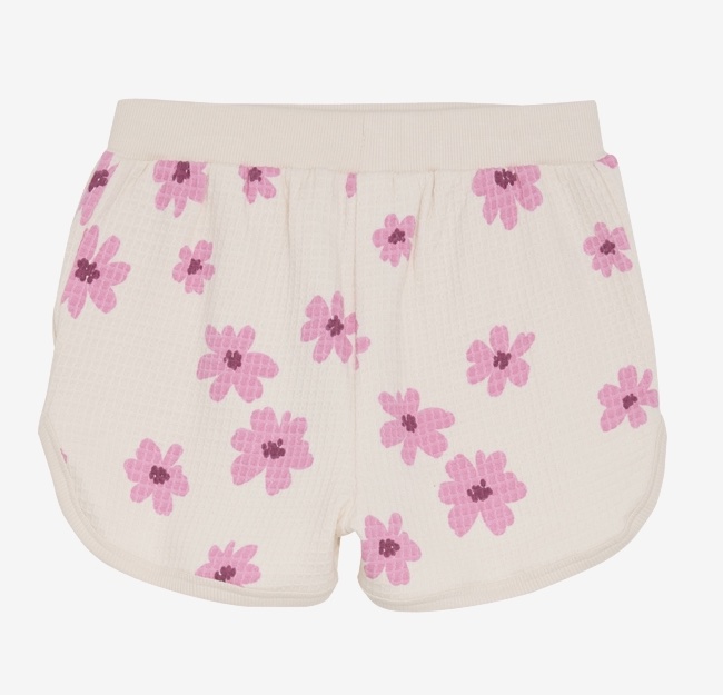 Minymo Shorts Waffle Baumwolle Kurze Hose in White Swan mit Pink Retro Blumen Minymo Shorts Waffle Baumwolle Kurze Hose in White Swan mit Pink Retro Blumen