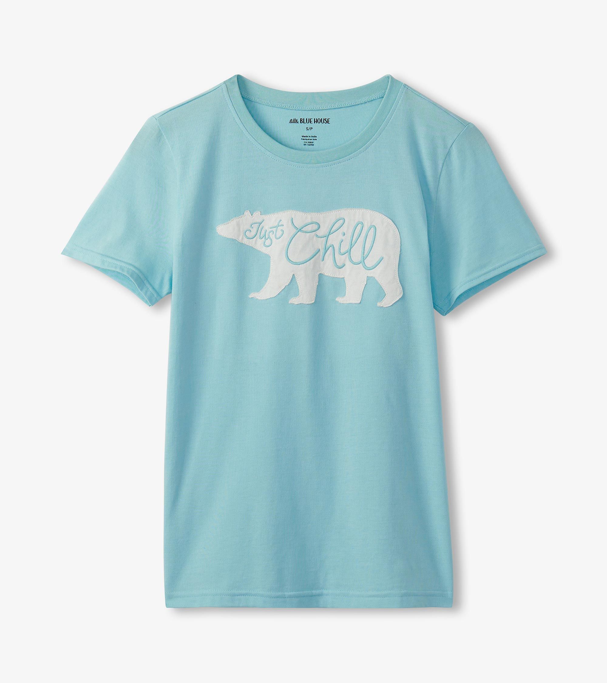 Little Blue House Just Chill Damen Pyjama T-Shirt in Hellblau - Just Chill - SALE