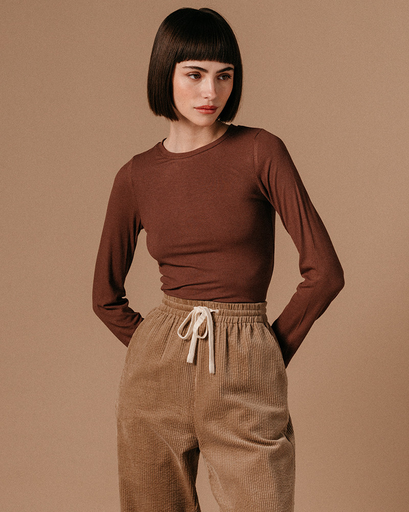 Grace & Mila Liberty Kord Hose Mid-Rise in Cognac Braun