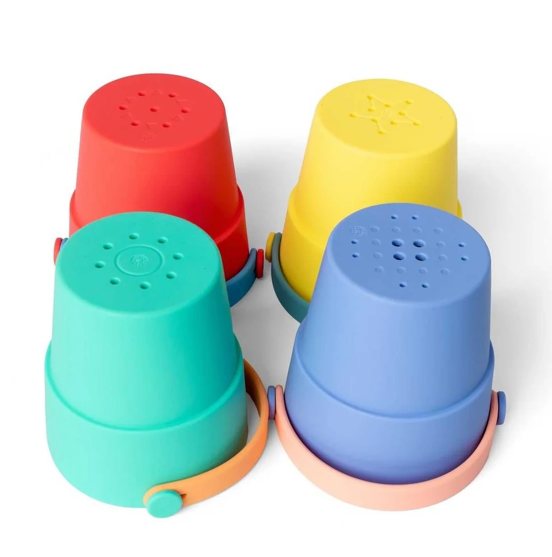 CoolKidz Little L Toys Stappelbare Silikon Badeeimer Bunt