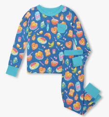 Hatley Langarm Bambus Pyjama in Blau - Breakfast - Frühstück