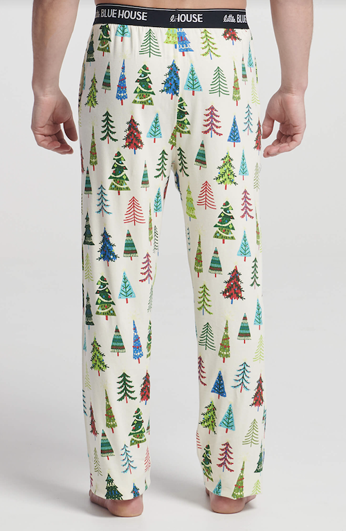 Little Blue House Herren Jersey Pyjama Hose in Creme - Christmas Trees - Weihnachtsbäume