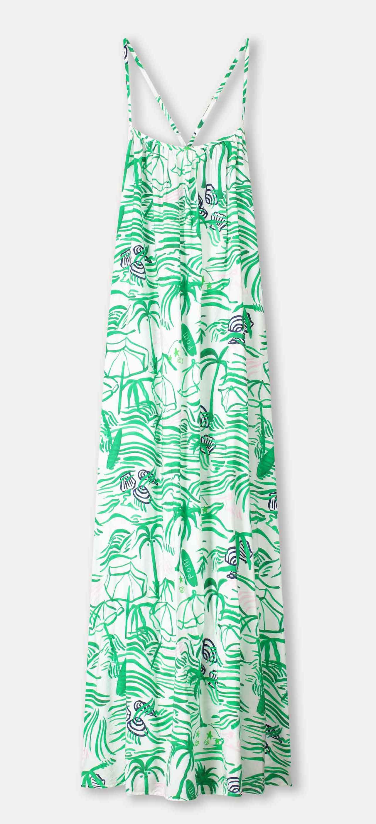 POM Amsterdam Kleid Beach Vibes mit Spaghetti Träger in Grün