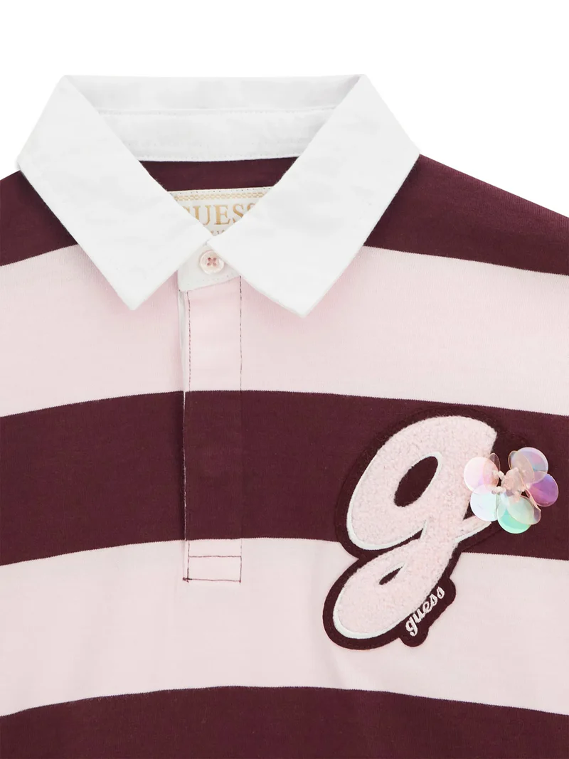 Guess Cropped Rugby Polo Shirt Weinrot Rosa Gestreift