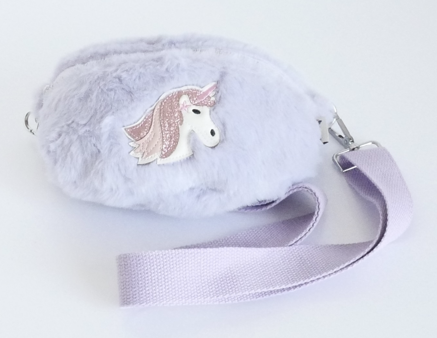 KisMe Crossbody Tasche Sidebag - Einhorn Plüsch mit Stoffband - Flieder