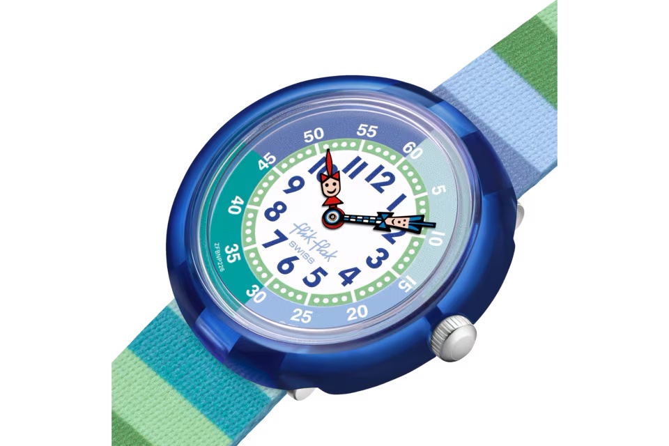 Flik Flak Uhr Kinderuhr - Stripy Green - Grün und Blaue Streifen Flik Flak Uhr Kinderuhr - Stripy Green - Grün und Blaue Streifen