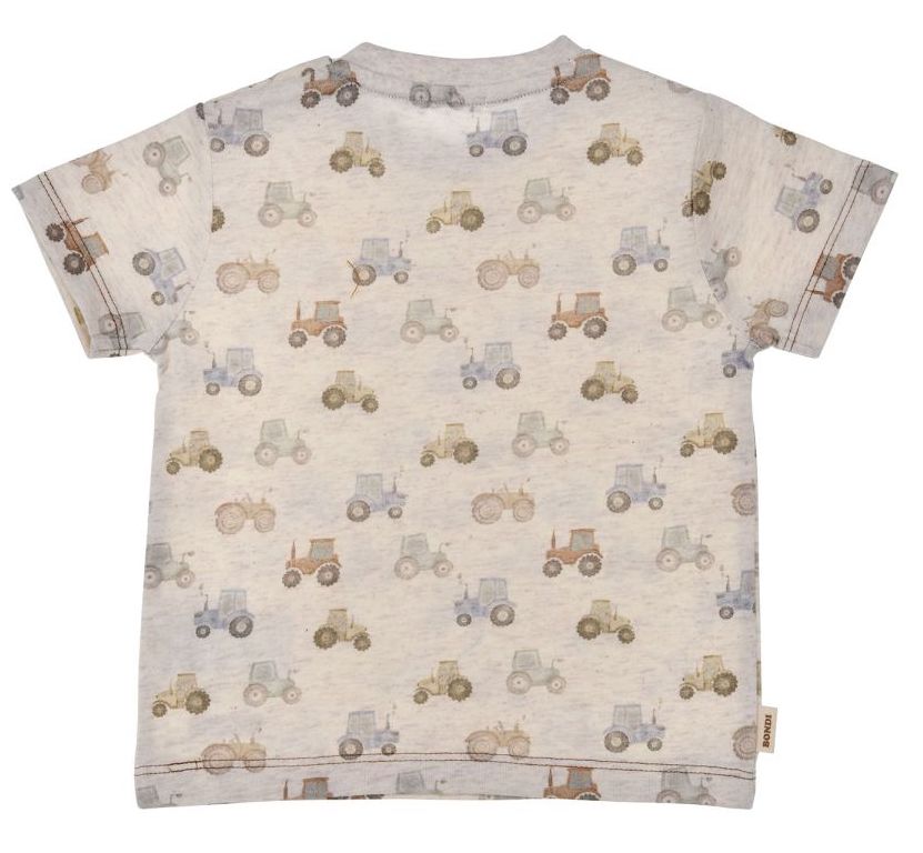 Bondi Baby Kurzarm T-Shirt Beige Melange mit Traktoren Allover