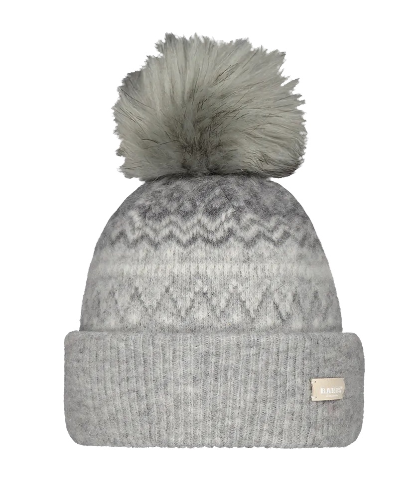 Barts Woodstar Beanie mit Alpaka, Faire Isle Muster & Bommel - Grau