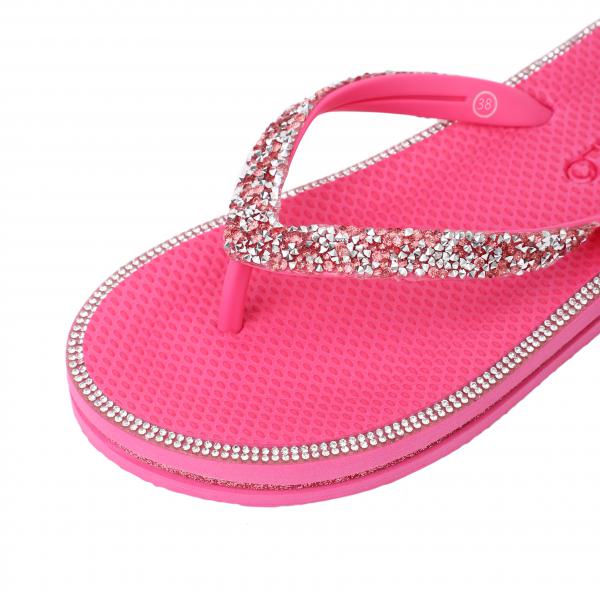 Moo' Ilo Damen Flip Flops Anna Pink mit Glitzersteine + Metallic Pink Neoprene Clutch Moo' Ilo Damen Flip Flops Anna Pink mit Glitzersteine + Metallic Pink Neoprene Clutch