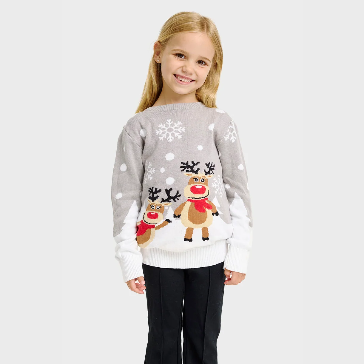 Christmas Sweater Unisex Jungs & Mädchen Weihnachtspullover in Grau mit Rudolf Rentier Christmas Sweater Unisex Jungs & Mädchen Weihnachtspullover in Grau mit Rudolf Rentier