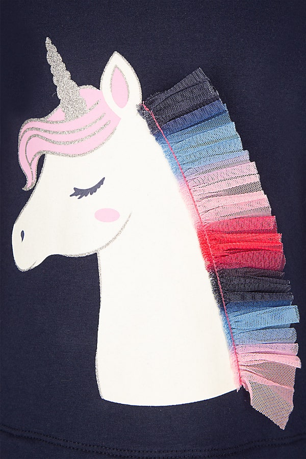 Happy Girls Kleid in Marineblau mit bunten Tüllrock - Einhorn Happy Girls Kleid in Marineblau mit bunten Tüllrock - Einhorn
