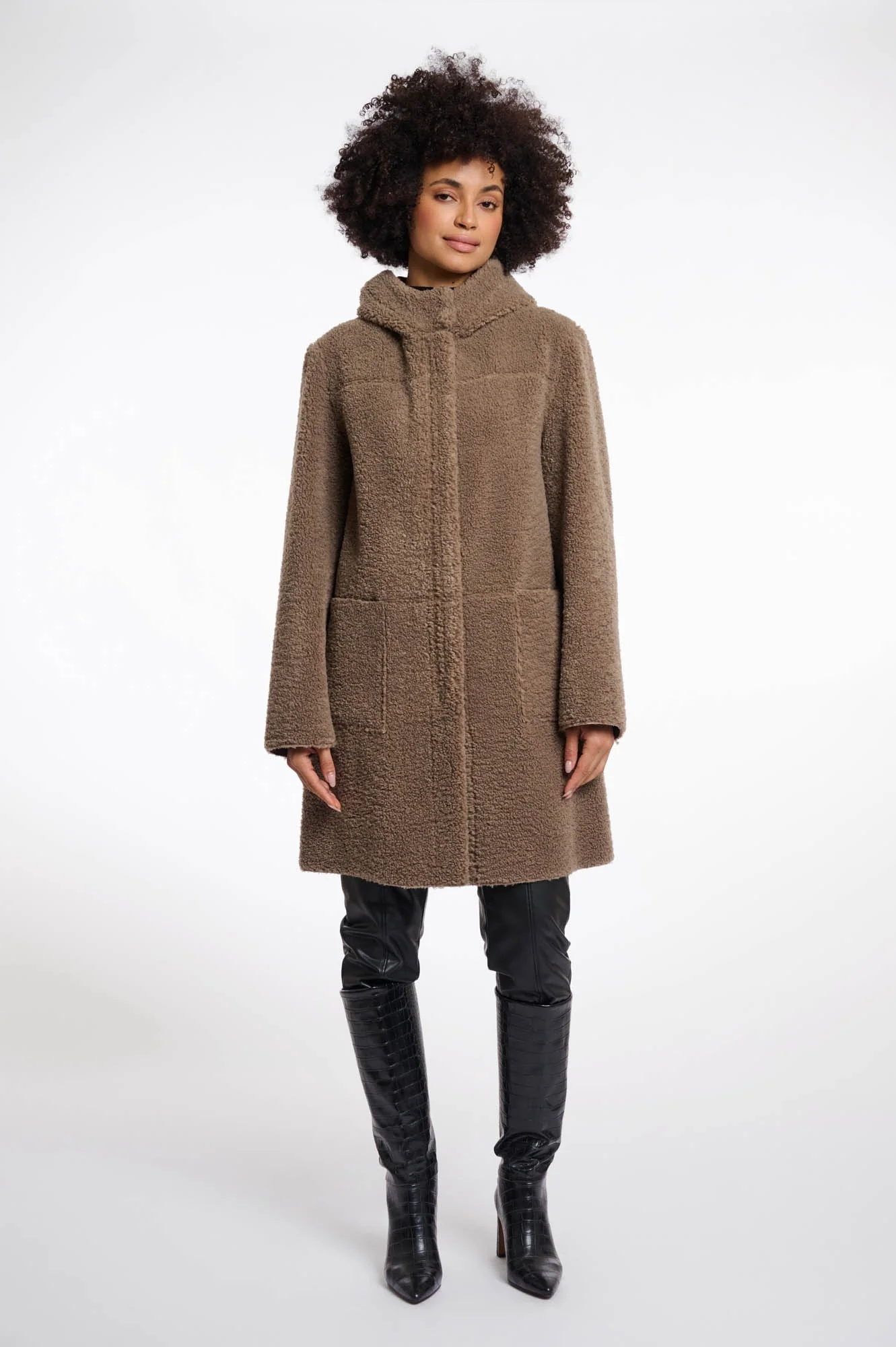 Rino & Pelle wendbarer Mantel Alina mit Kapuze - Toffee/Braun