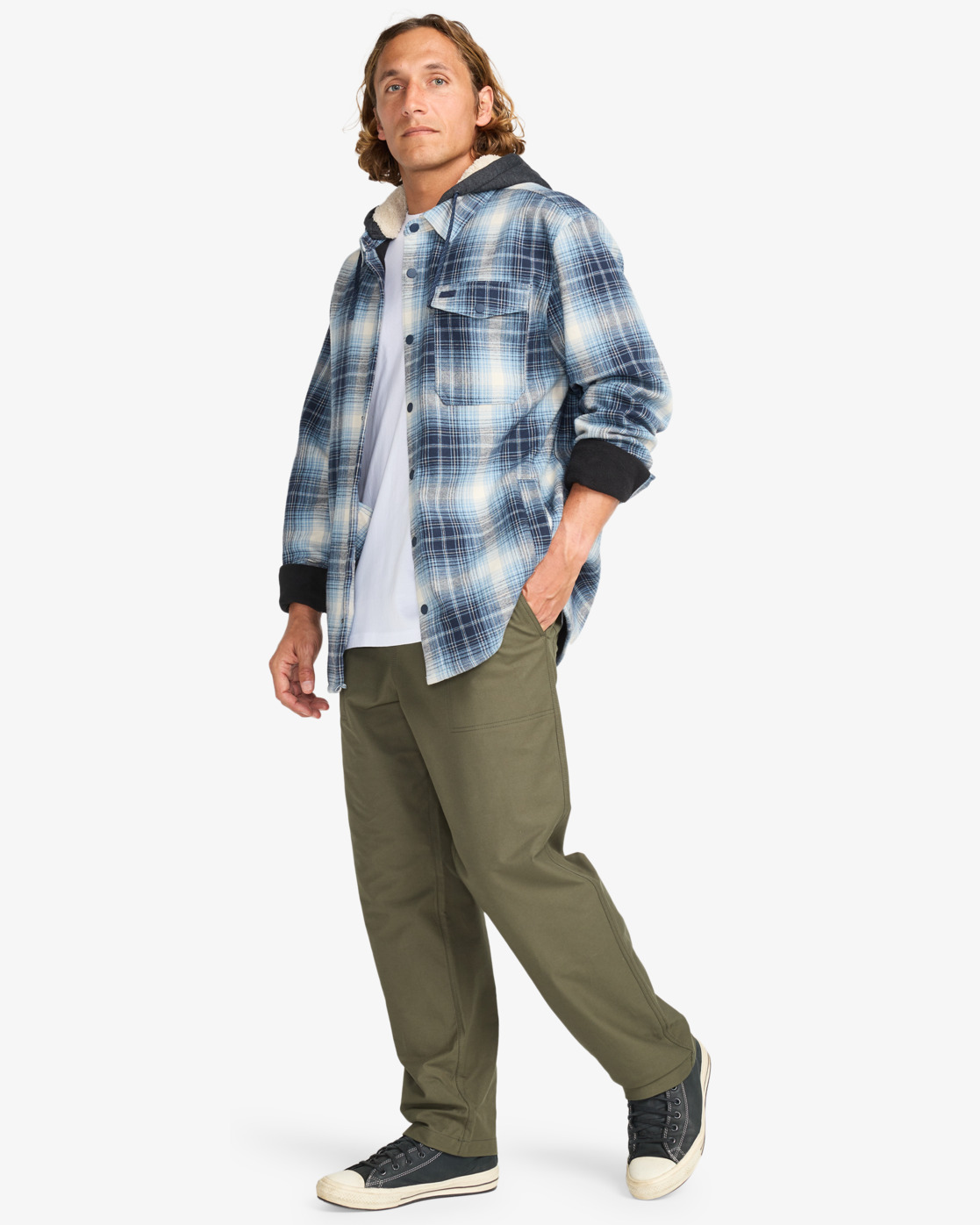 Billabong Furnace Bonded Flannel in Blau - Fleecehemd mit Kapuze für Männer