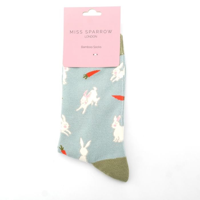Miss Sparrow Bambus Socken in Blau - Hasen Bunnys & Karotten