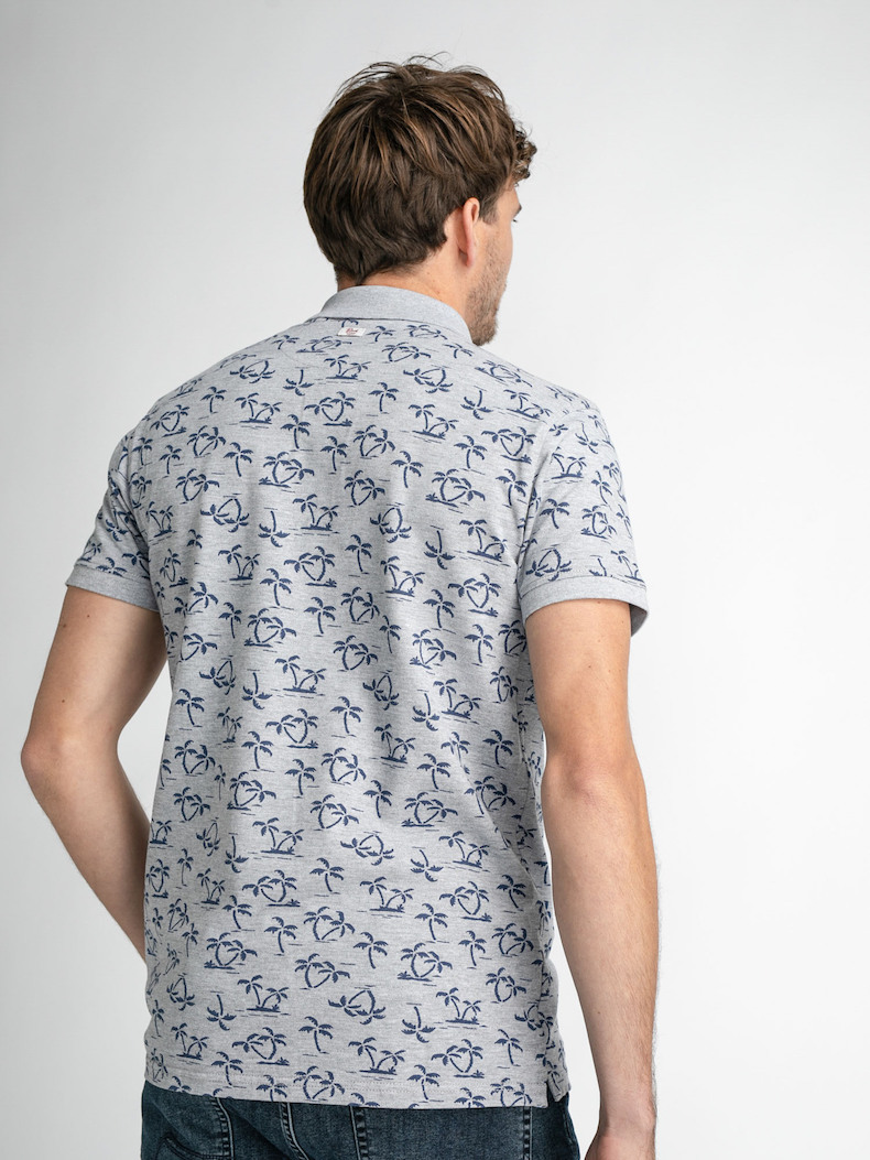 Petrol Industries Herren Poloshirt in Grau mit Allover Palmen
