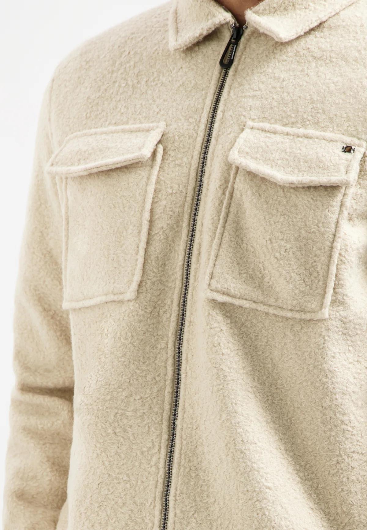 NO EXCESS Teddy Zip Overshirt / Jacke in Creme 