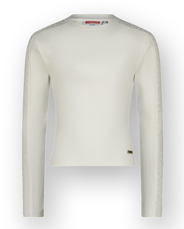 Vingino Jaisa Langarm Crop Top in Weiß mit Spitze am Arm Vingino Jaisa Langarm Crop Top in Weiß mit Spitze am Arm