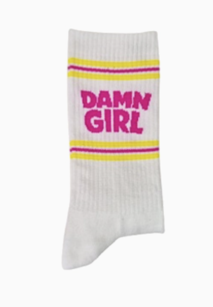 Pegada Sport Socken in Weiß mit Pink/Gelb - Damn Girl Pegada Sport Socken in Weiß mit Pink/Gelb - Damn Girl