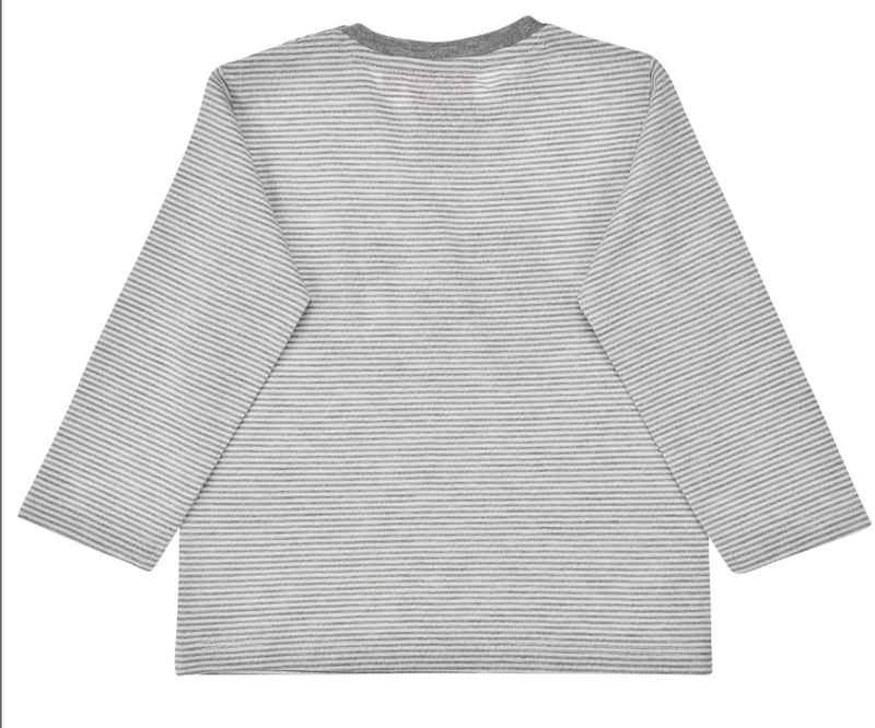 Bondi Baby Langarm T-Shirt Grau Gestreift - Traktor & HIrsch Applikation