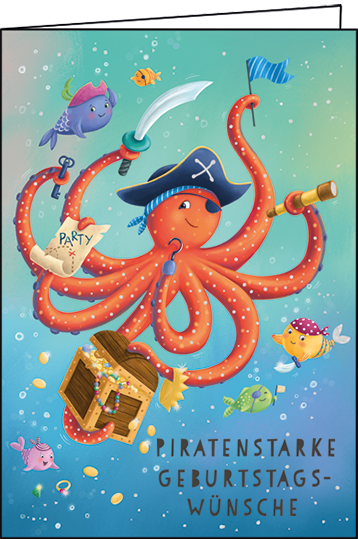 Edition Gollong Grußkarte mit Krake - Piratenstärke Geburtstagswünsche