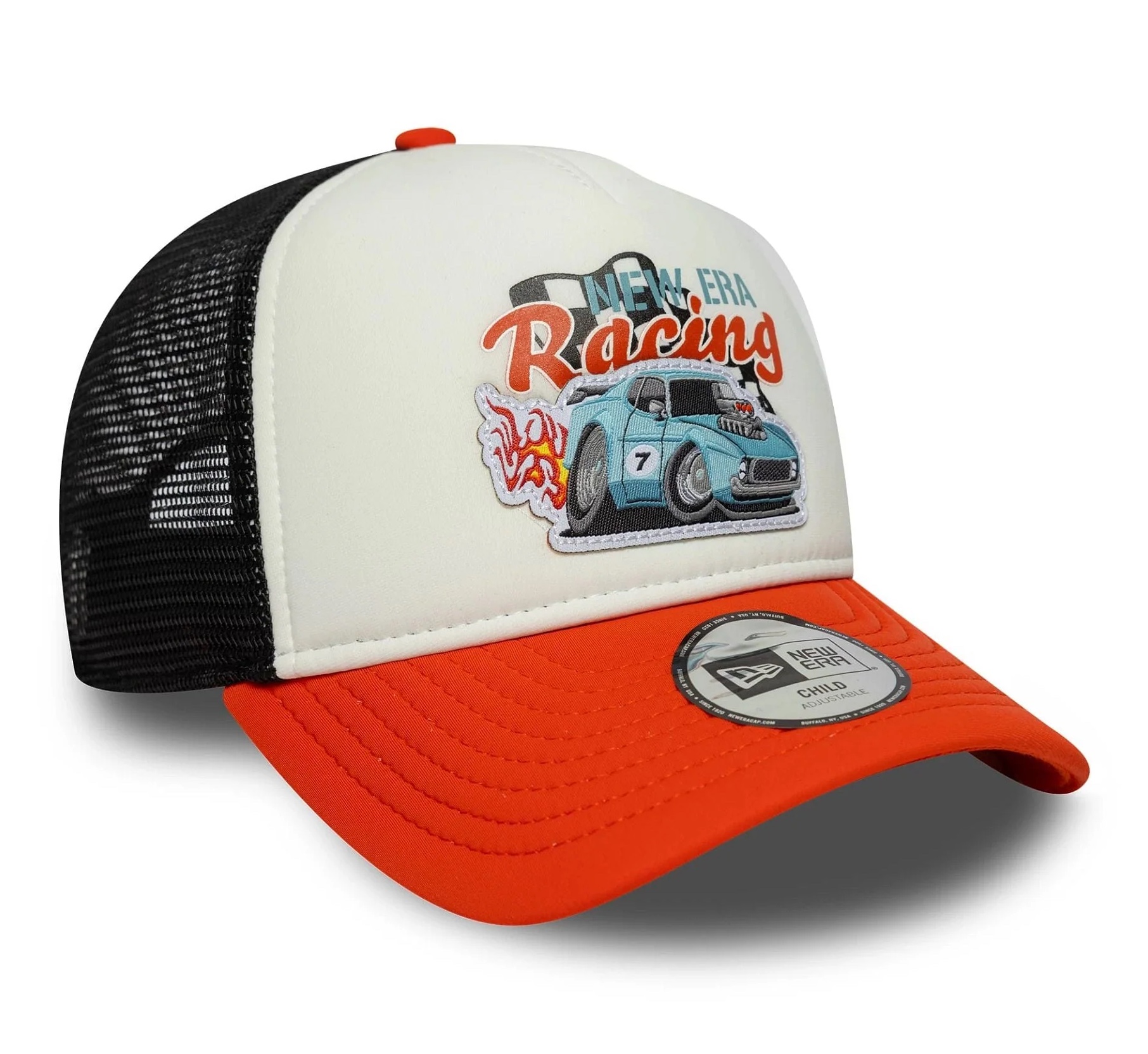 New Era Kids 9FORTY A-Frame Trucker Cap Race in Orange - Rennwagen New Era Kids 9FORTY A-Frame Trucker Cap Race in Orange - Rennwagen