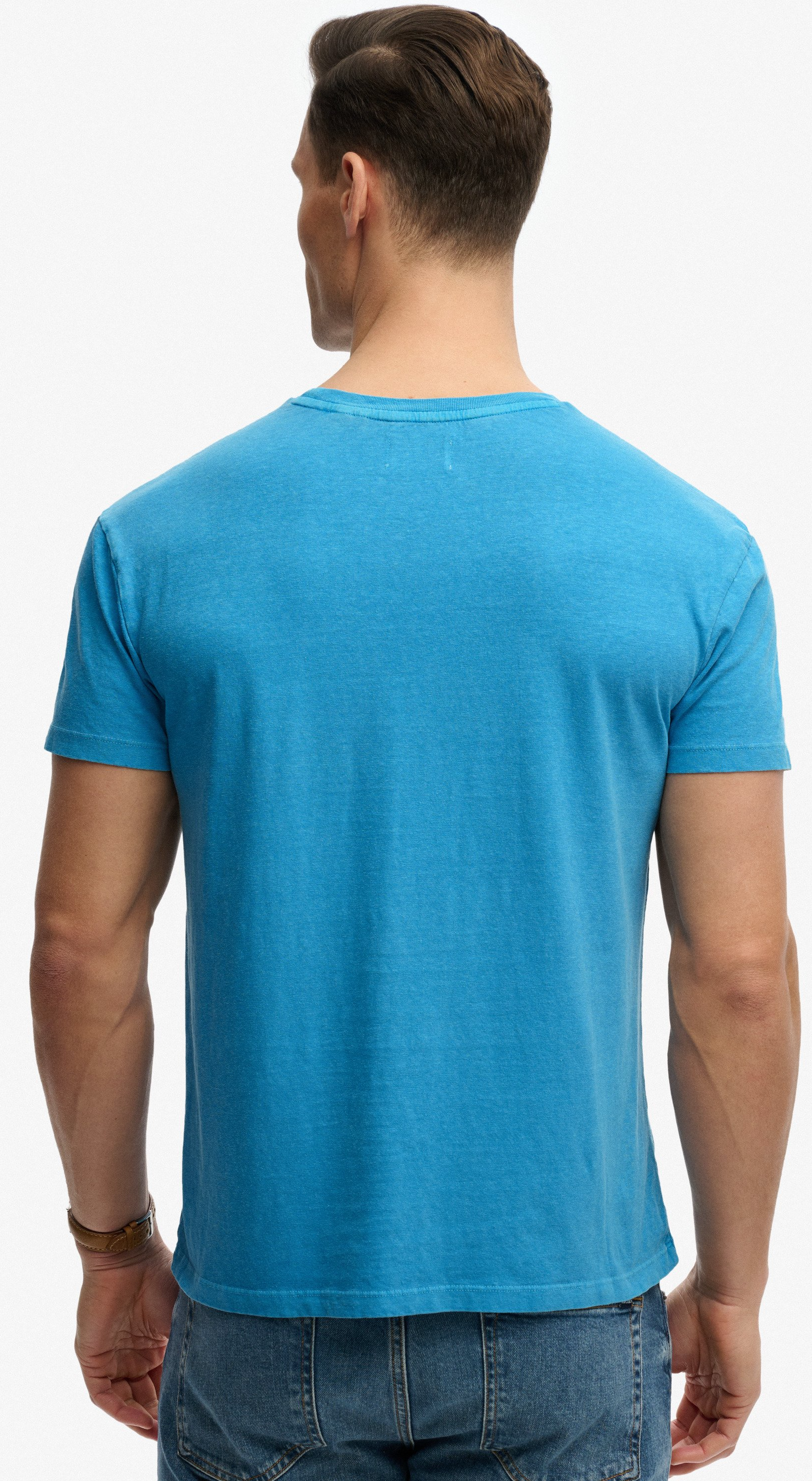 Superdry Herren Klassisches Baumwoll-Leinen T-Shirt in Blau Superdry Herren Klassisches Baumwoll-Leinen T-Shirt in Blau