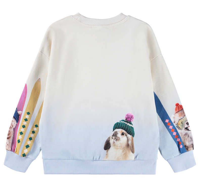 Molo Maxi Sweatshirt GOTS Bio- Baumwolle Pullover in Creme Skifahrer Hund & Katze - SALE Molo Maxi Sweatshirt GOTS Bio- Baumwolle Pullover in Creme Skifahrer Hund & Katze - SALE