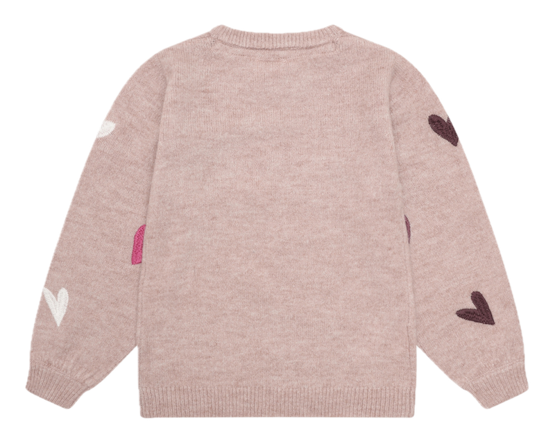 Minymo Strickpulli in Fawn Rosa mit Herzen Gestickt Allover