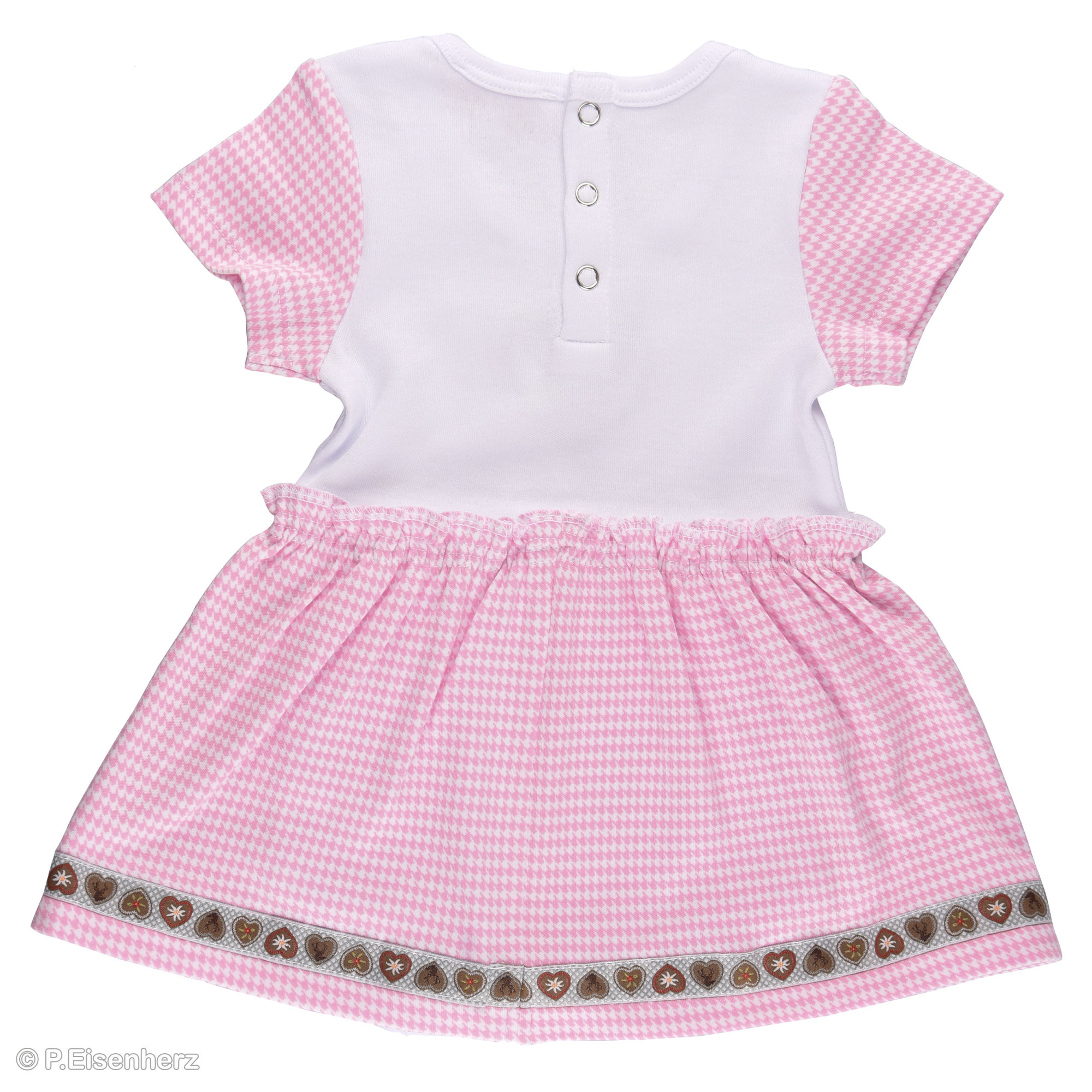 P.Eisenherz Kurzarm Dirndl Kleid mit Body''Hirsch'' rosa/weiß