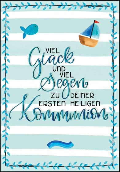 Edition Gollong Grußkarte Kommunion - Blau gestreift Glück & Segen