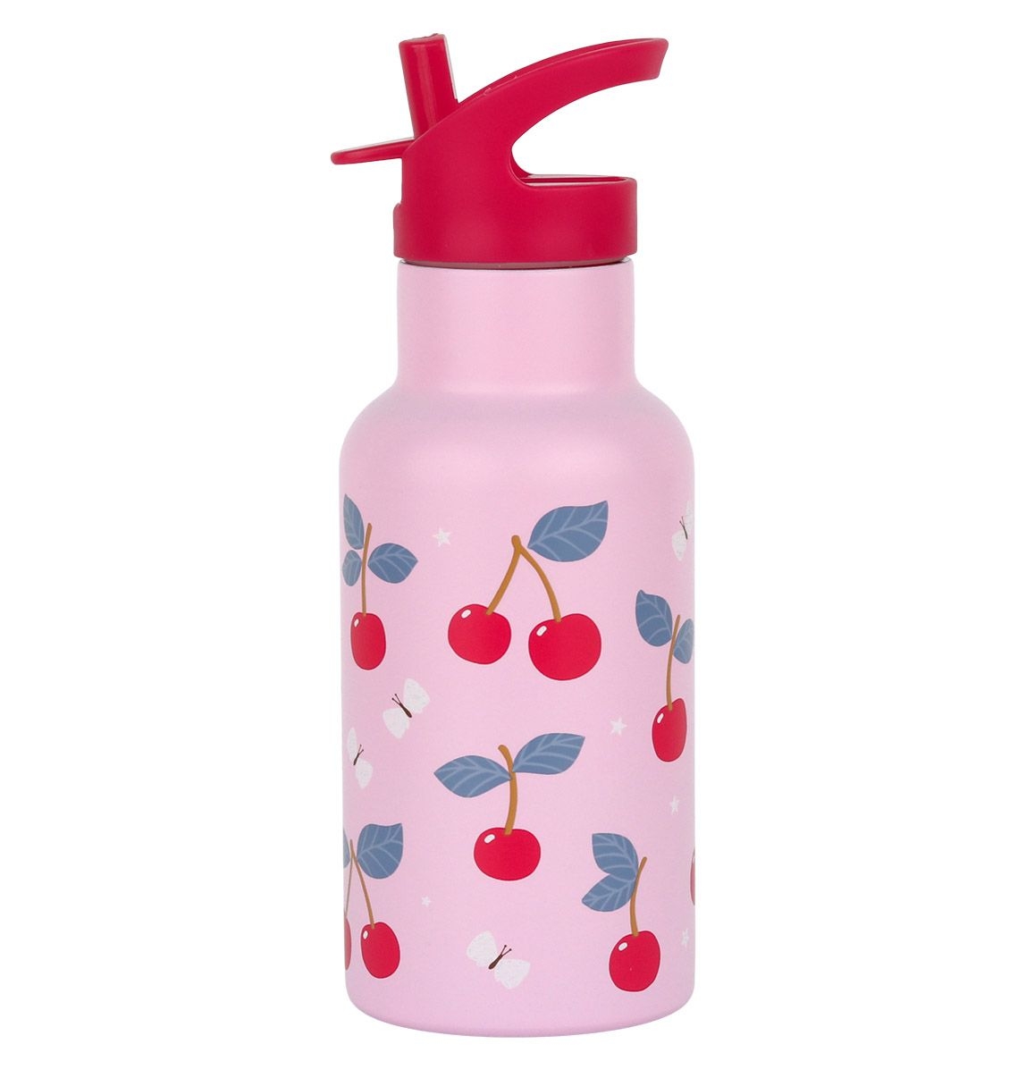 A Lovely Little Company Thermos Edelstahl Trinkflasche mit Strohhalm - Kirschen