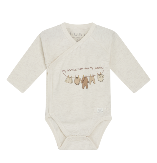 Hust & Claire Langarm Wickelbody in Creme Oatmeal - Babywäsche Hust & Claire Langarm Wickelbody in Creme Oatmeal - Babywäsche