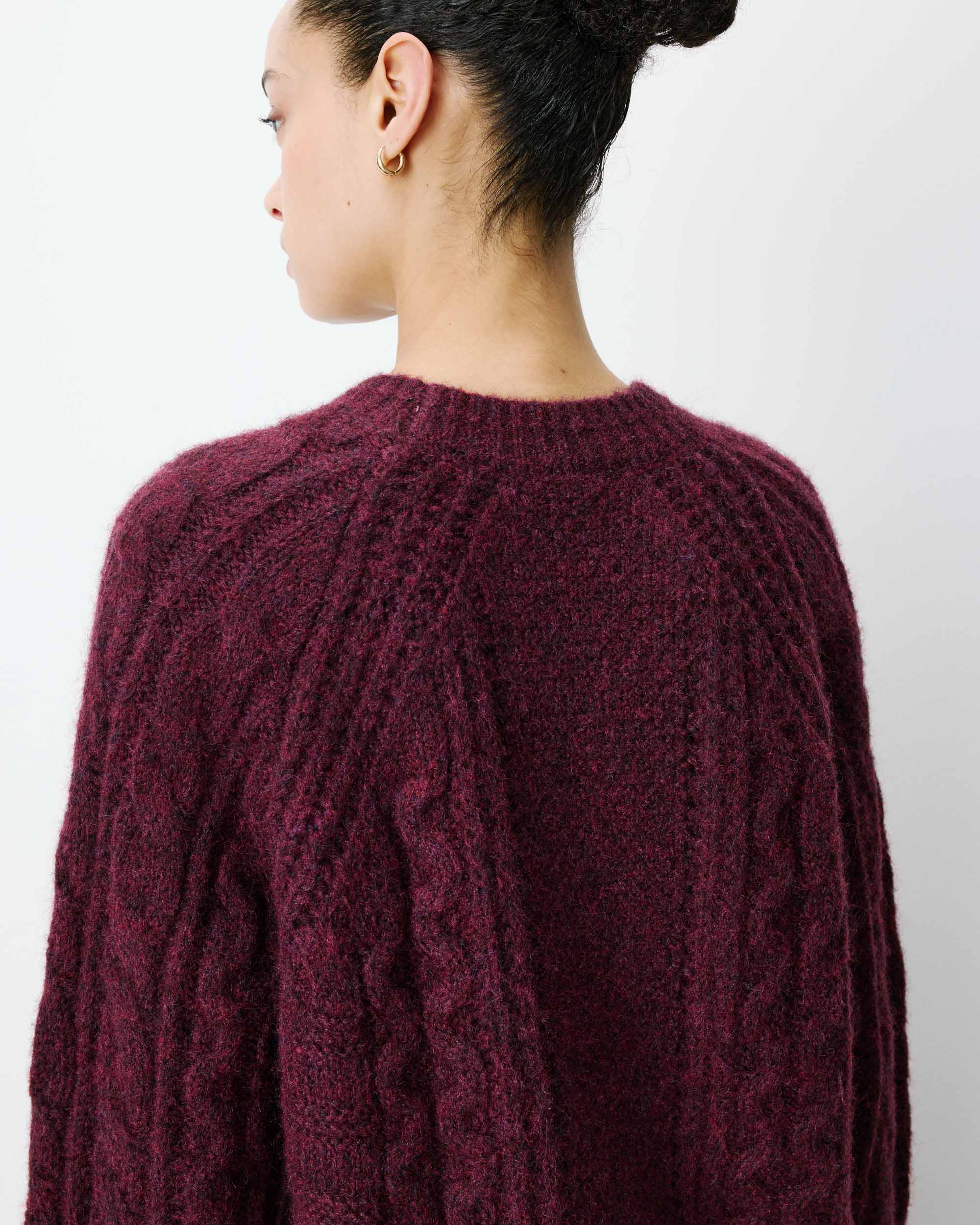 Grace & Mila Amparo Strickpulli Ajour Strick mit Zopfmuster in Aubergine