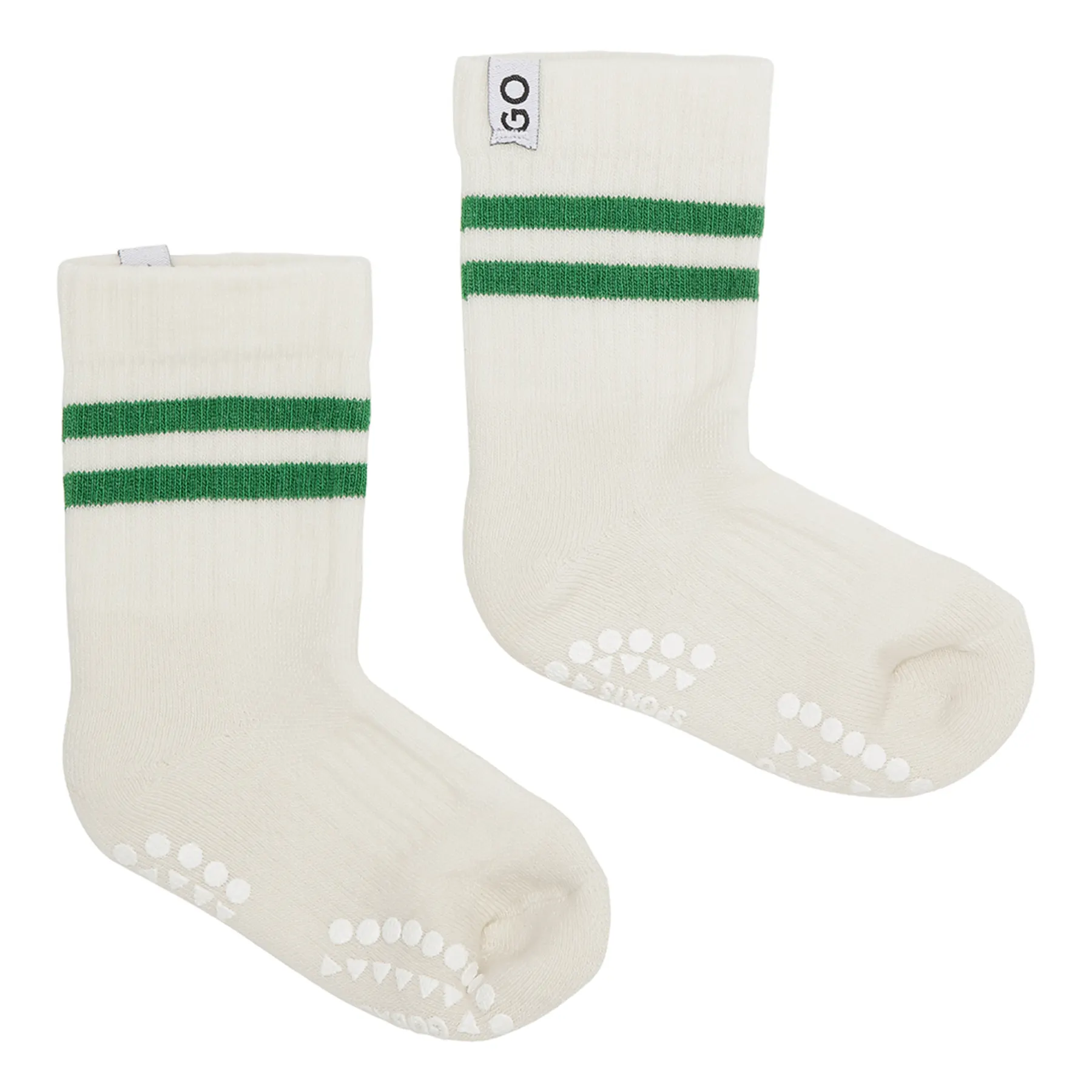 GoBabyGo Grip Sport Stopper-Socken in Weiß mit Grüne Streifen