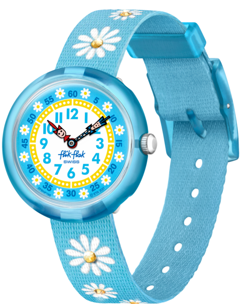 ZFBNP186_fa200_er007 Flik Flak Uhr Kinderuhr - Gänseblümchen in Hellblau/Weiß