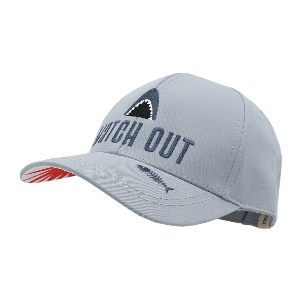 435031230000037 Maximo Cap in GrauBlau - Watch out Haifisch Stickerrei