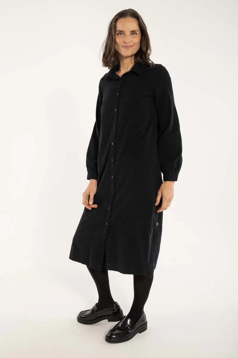 Danefae Damen Cord Hemdkleid Danepippi in Schwarz