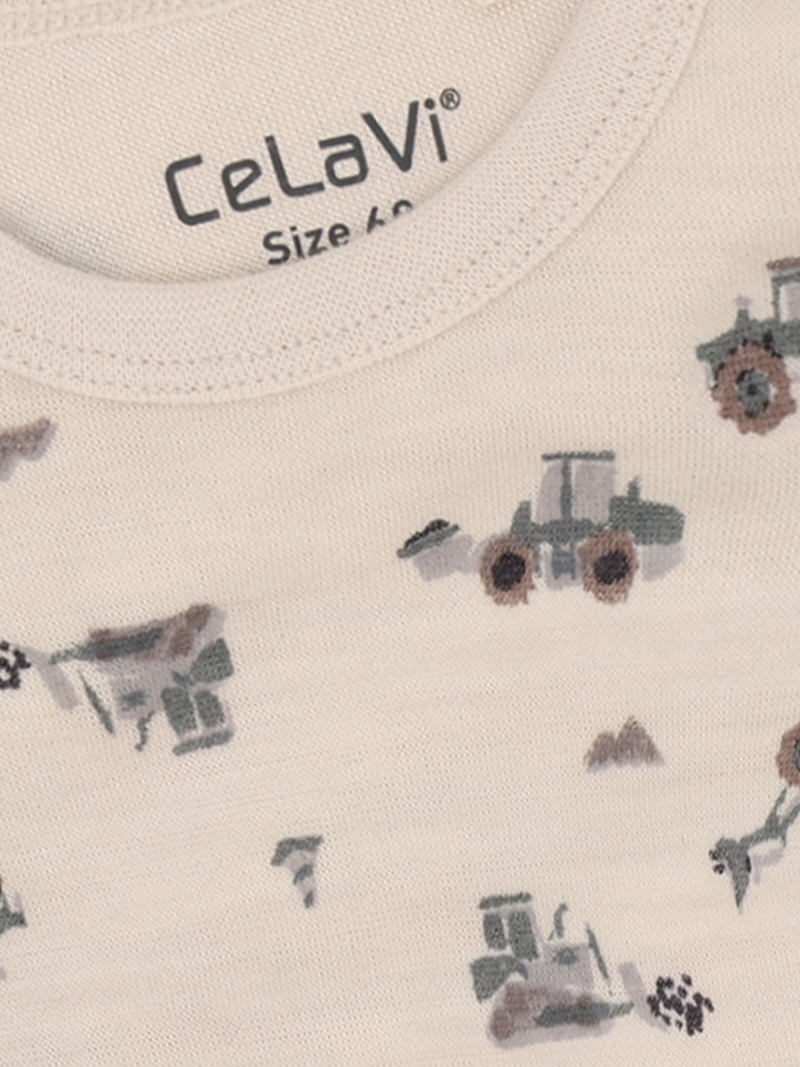 CeLaVi Langarm Body aus Merinowolle in Creme & Quiet Shade - Traktoren CeLaVi Langarm Body aus Merinowolle in Creme & Quiet Shade - Traktoren