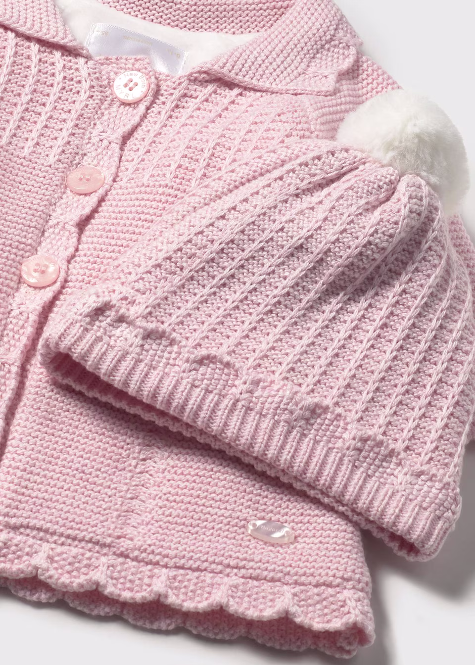 Mayoral Baby Strickmantel mit Fleece Futter und Mütze Set in Rosa