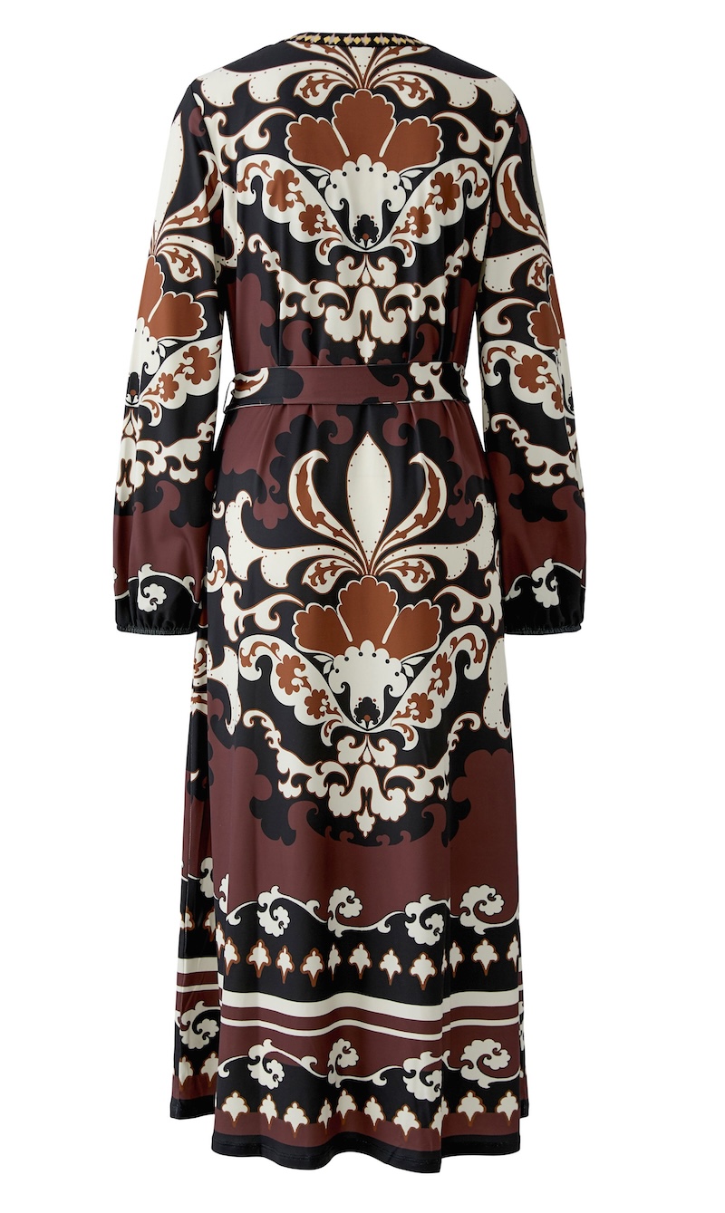 MIss Lagotte Maxikleid mit barockem Damast-Ornamentmuster in Burgunder, Creme und Schwarz MIss Lagotte Maxikleid mit barockem Damast-Ornamentmuster in Burgunder, Creme und Schwarz