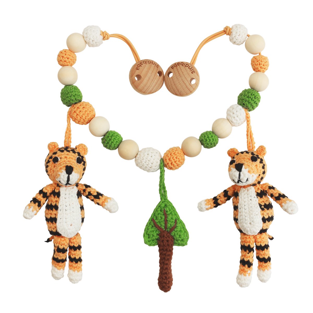 Sindibaba Kinderwagenkette mit Häkeltiere Toni Tiger
