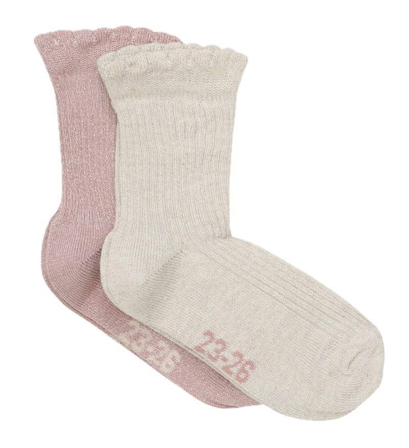 Minymo 2-er Pack Socken mit Lettuce Hem - Glitzersocken Ash Rose & Creme Glitzer Minymo 2-er Pack Socken mit Lettuce Hem - Glitzersocken Ash Rose & Creme Glitzer
