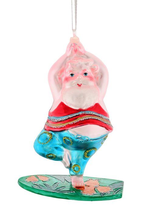 1037501020_1920x1920 The Gift Company Weihnachtsschmuck - Glas Anhänger - Yoga Santa Baum Position auf Surfbrett