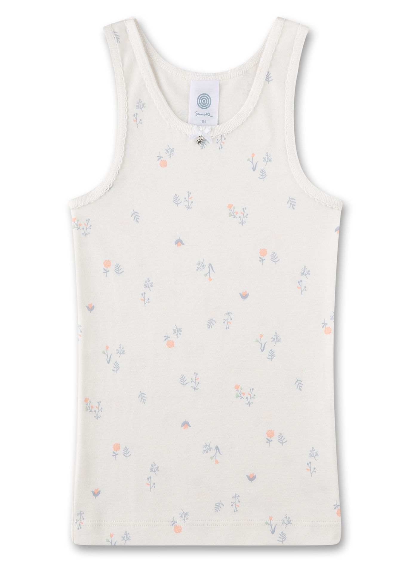 Sanetta Mädchen Unterhemd in Creme mit Feinen Blumen Muster
