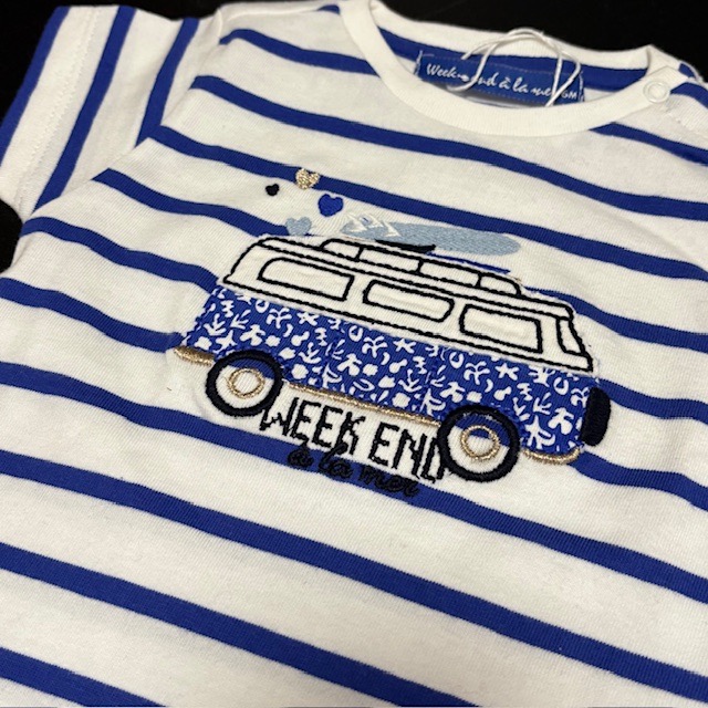 Weekend a la Mer Gauthier Kurzarm T-Shirt Blau Gestreift - Surfer Bus