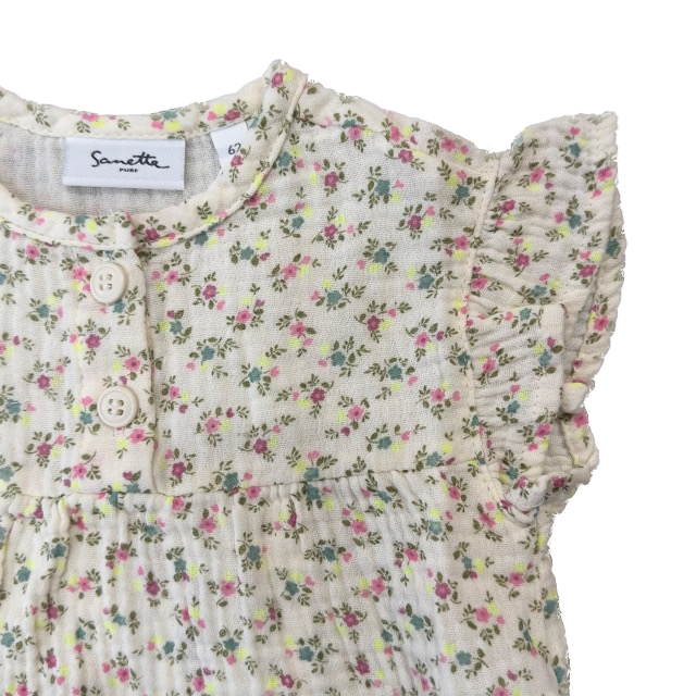 Sanetta Kurzam Musselin Bluse in Creme mit süßen Blumen - SALE