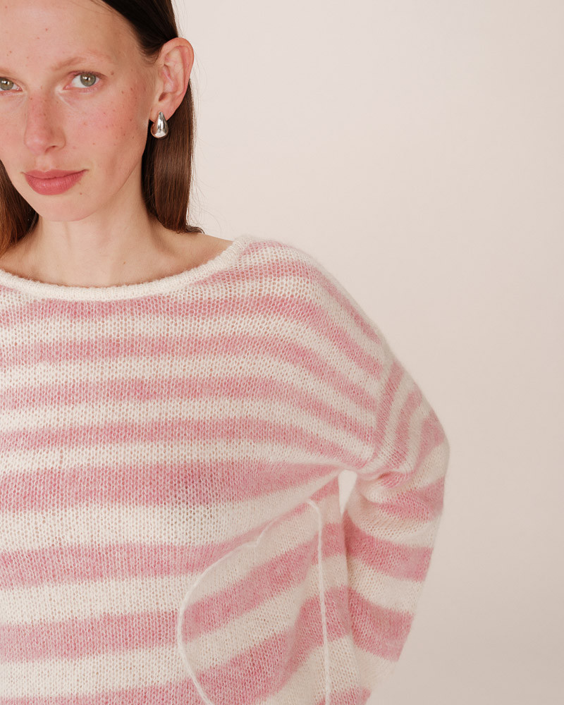 Grace & Mila SAND Strickpullover Cristal Rosa & Sand Gestreift mit Herz