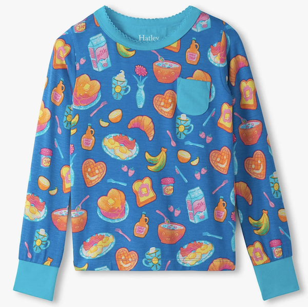Hatley Langarm Bambus Pyjama in Blau - Breakfast - Frühstück
